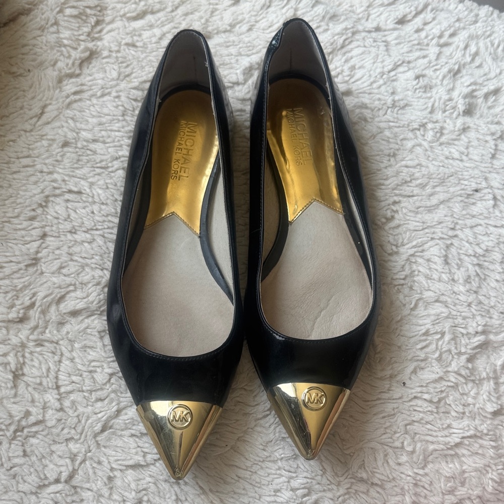 Michael Kors Black Flats with Gold Accents